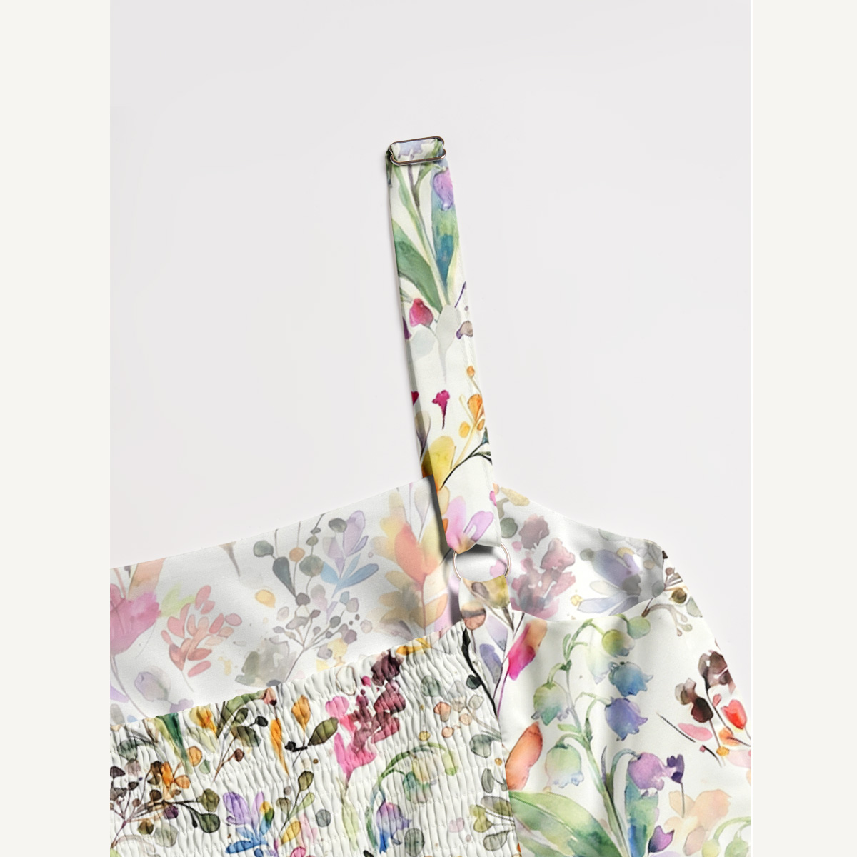 Watercolor Wildflower Garden Print Quilt Wide Straps Maxi Dress With Pockets