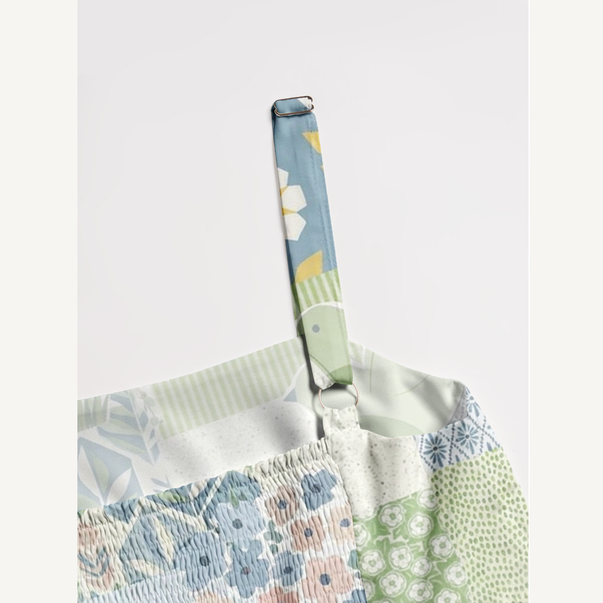 Blue Garden Quilt Print Quilt Wide Straps Maxi Dress With Pockets