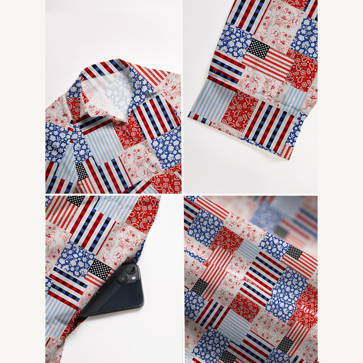 Patriotic Patchwork Quilt Print Casual Midi Dress With Pockets