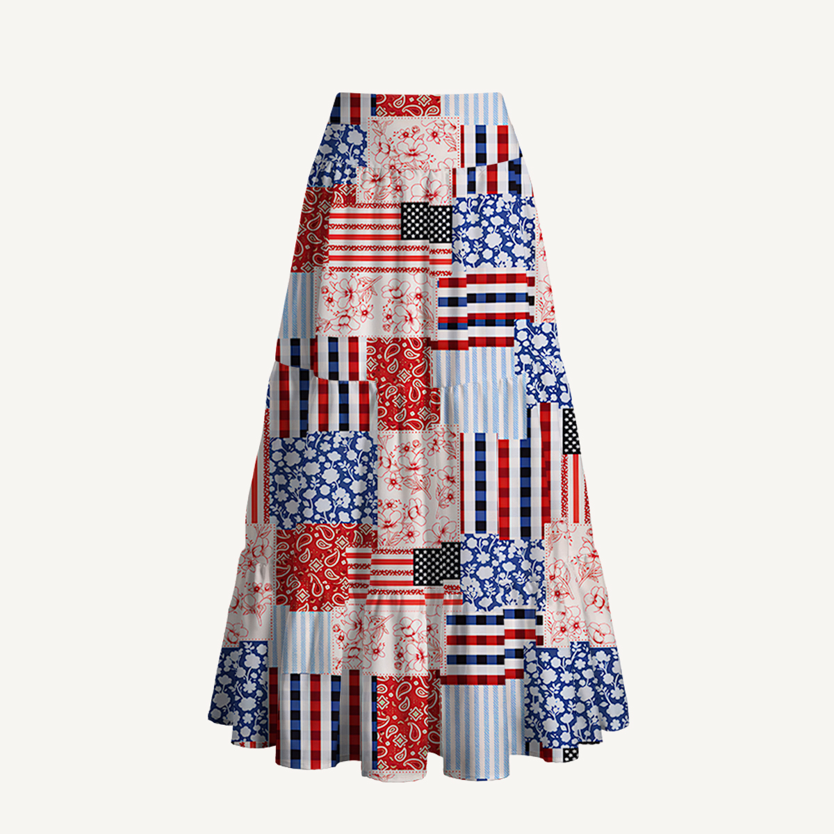 Patriotic Patchwork Quilt  Print Convertible Maxi Skirt & Strapless Dress  