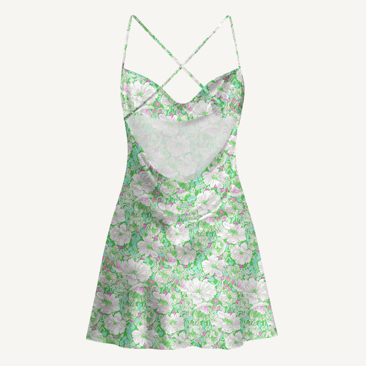 Mint Garden Satin Cross Back Mini Dress