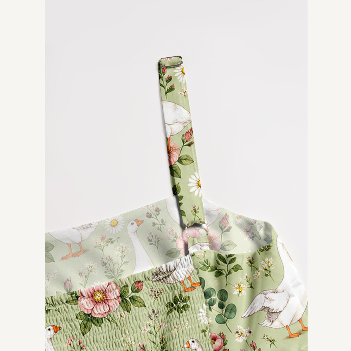 Pastoral Goose Garden Print Wide Straps Maxi Dress With Pockets