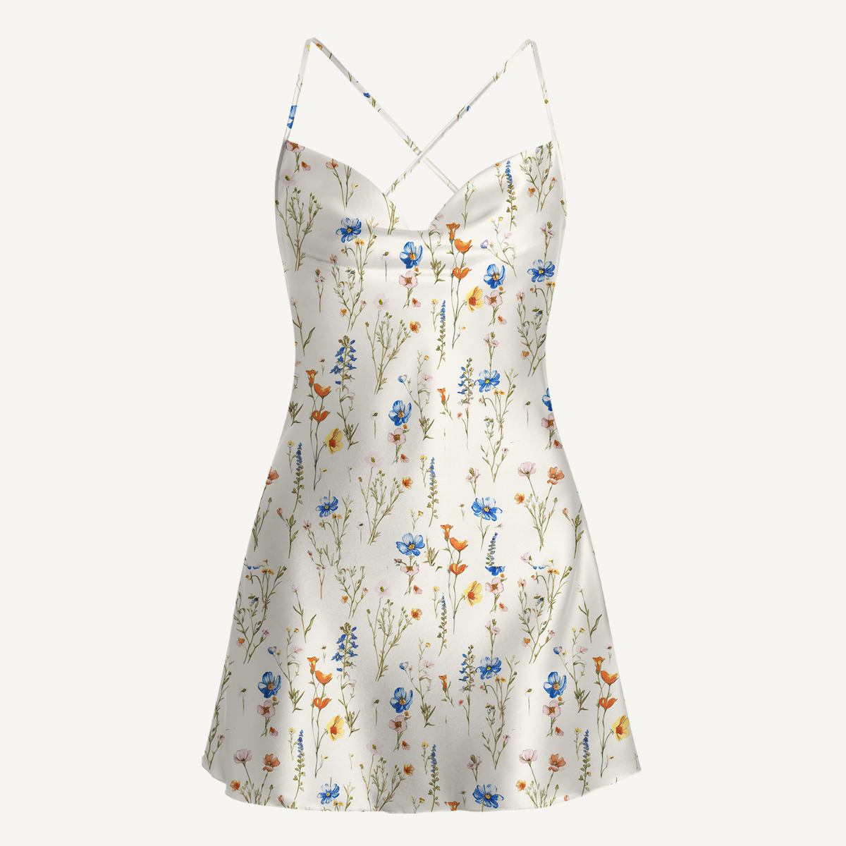 Wild Bloom Satin Cross Back Mini Dress