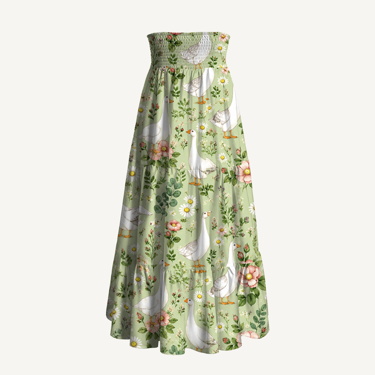 Pastoral Goose Garden Print Convertible Maxi Skirt & Strapless Dress  