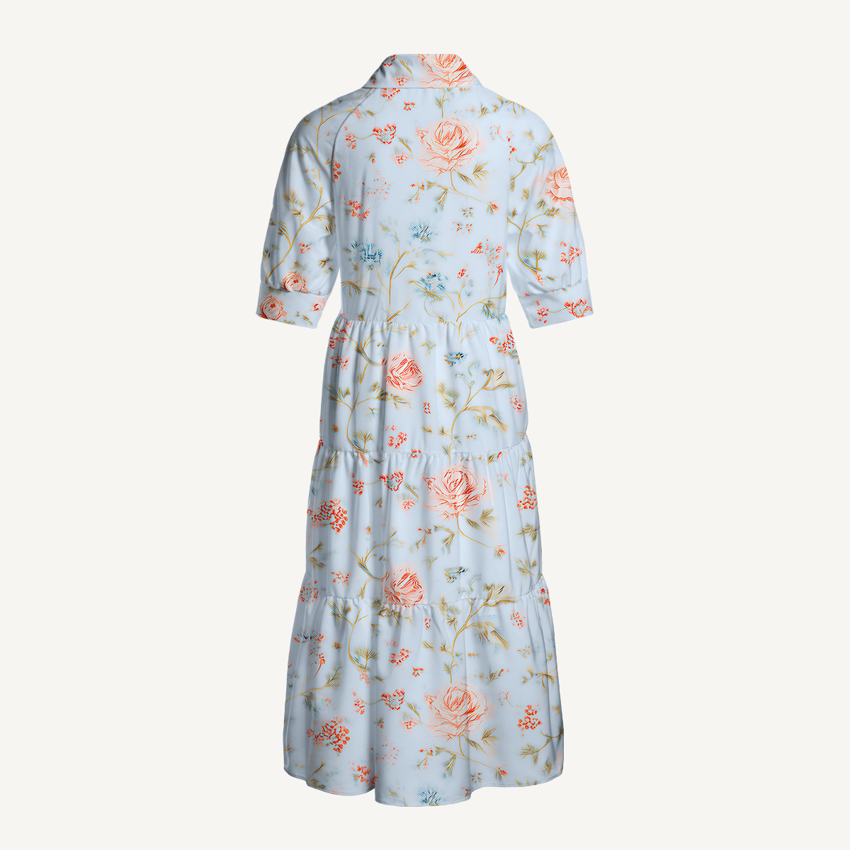  V Neck Collared Rosabelle Bloom Casual Long Shirt Dress 