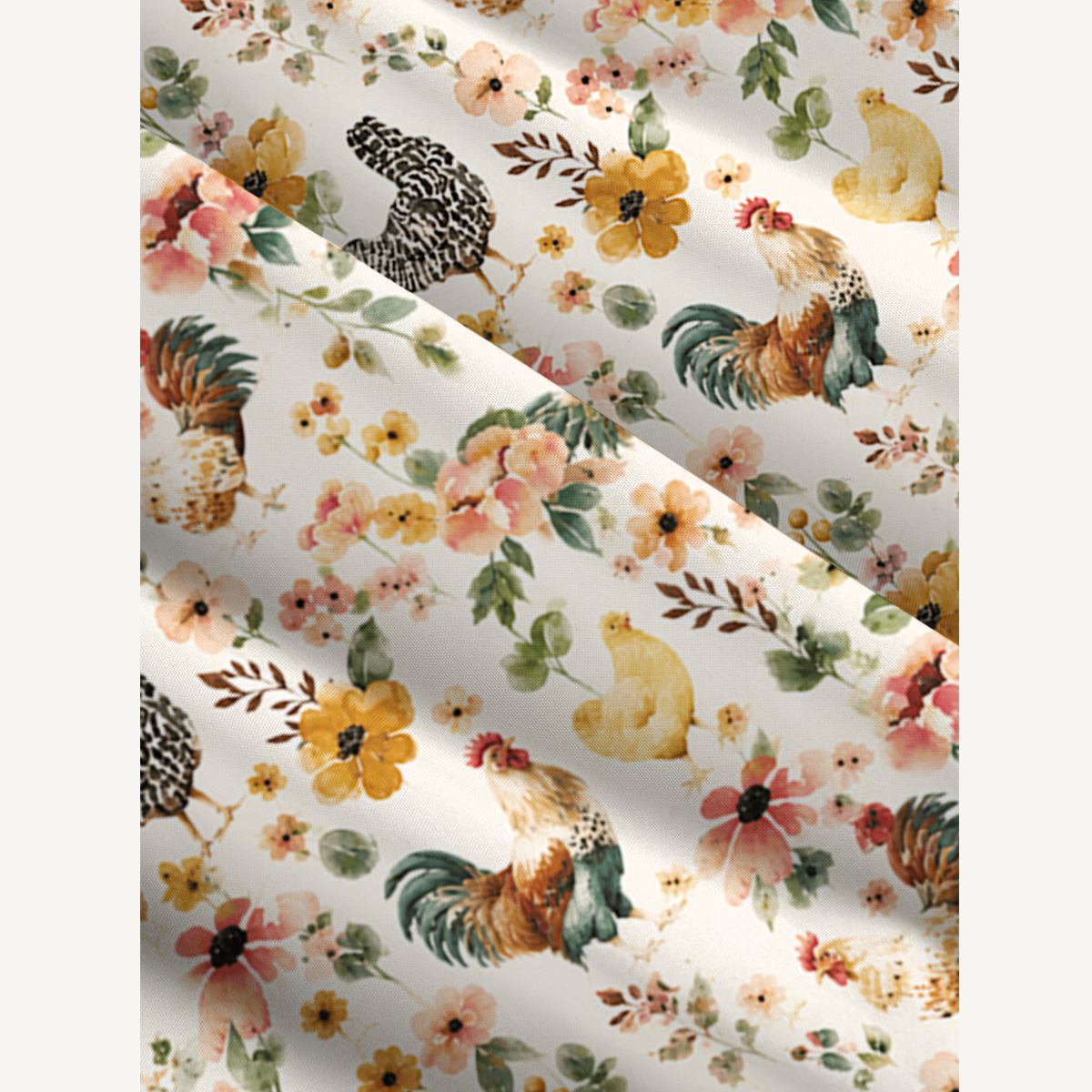 Watercolor Chicken Floral Print Wide Straps Maxi Dress With Pockets