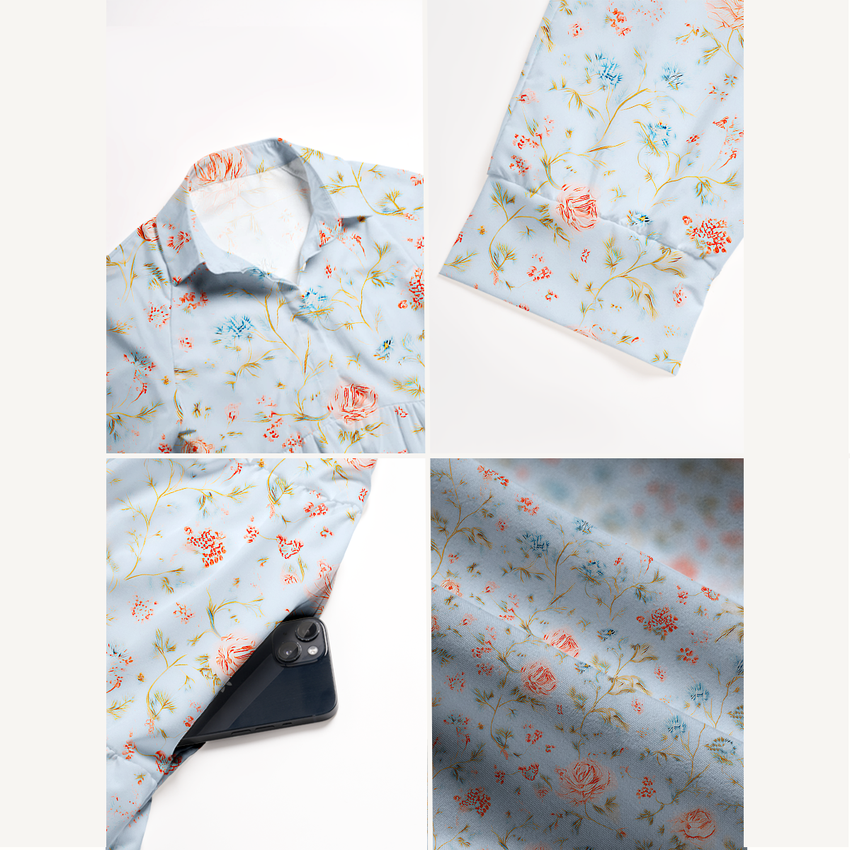  V Neck Collared Rosabelle Bloom Casual Long Shirt Dress 