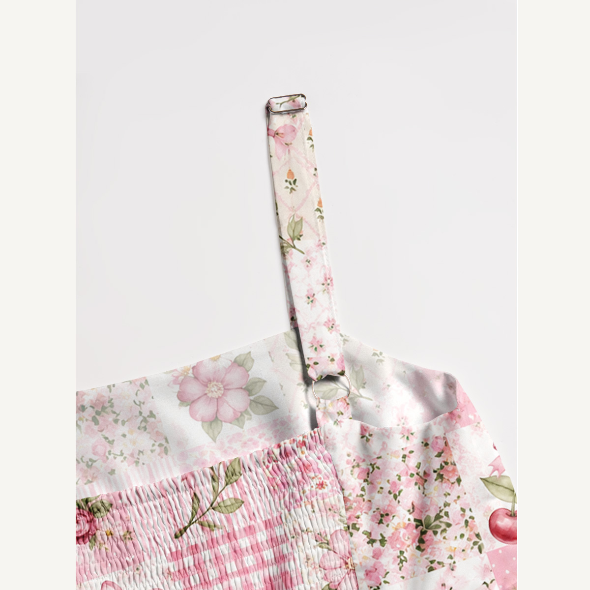 Strawberry Garden  Patchwork Print Wide Straps Maxi Dress With Pockets