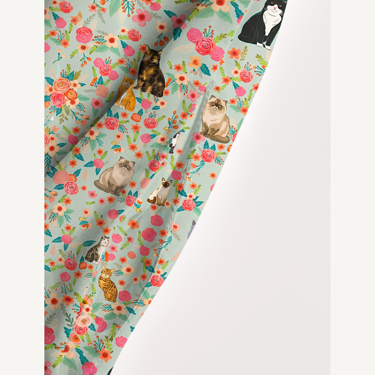 Square Neck Flower Cat  Print Slip Dress