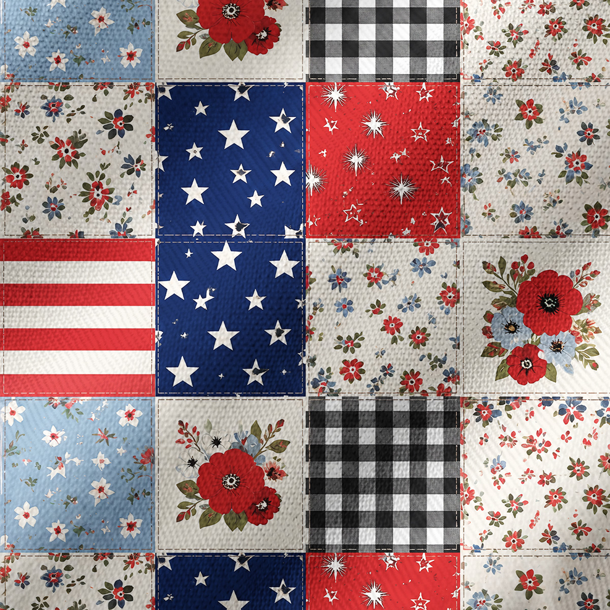 Flower Americana Patchwork Print Kimono Shawl Wrap