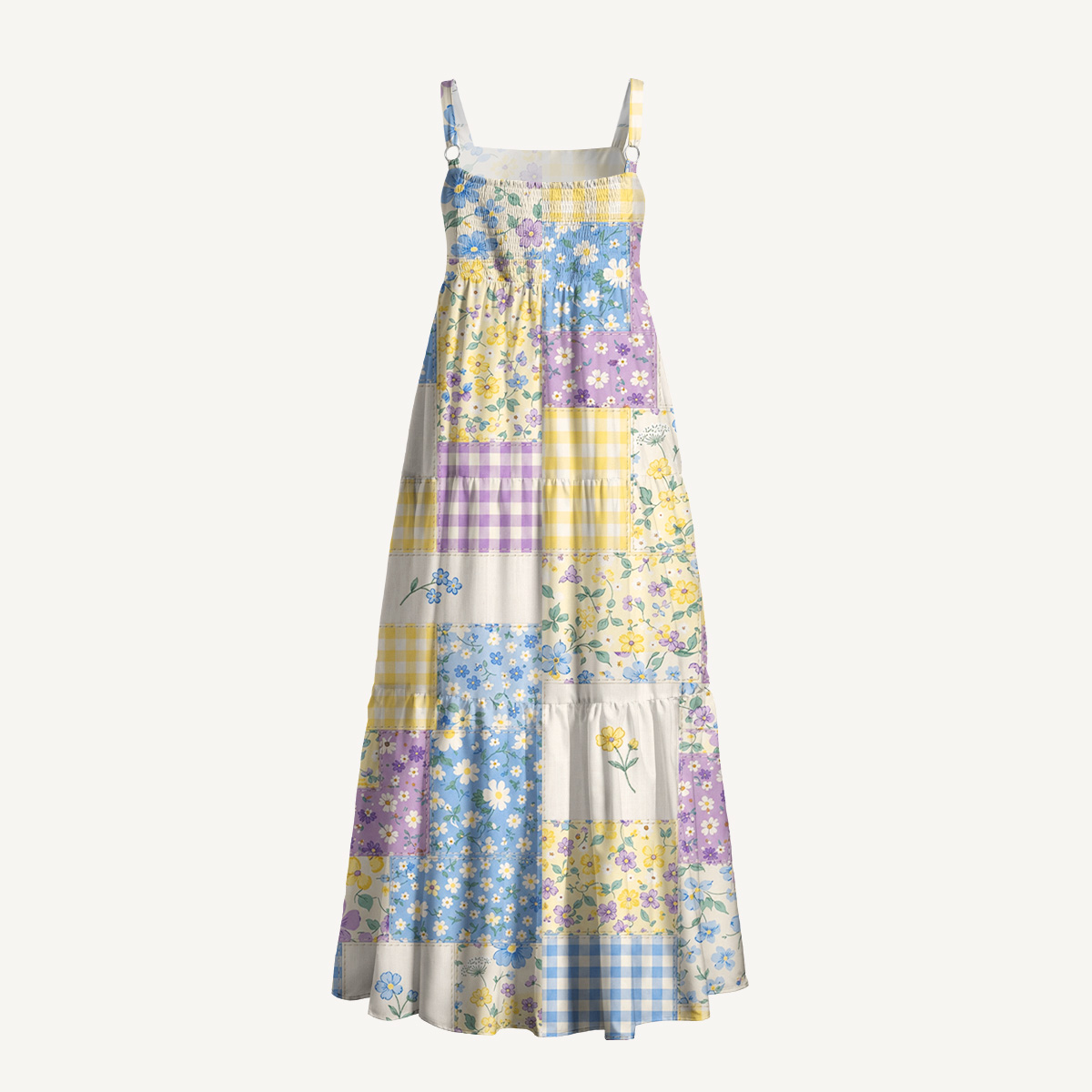 Square Neck Floral Meadow Patchwork Print Slip Dress