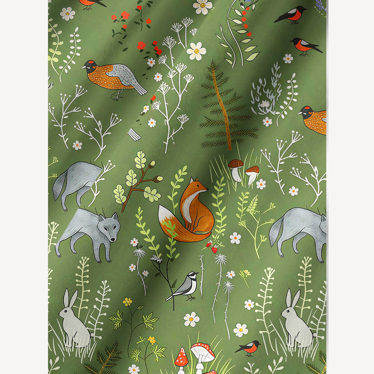 Cotton Whimsical Woodland Animals Print Wide Straps Maxi Dress With Pockets