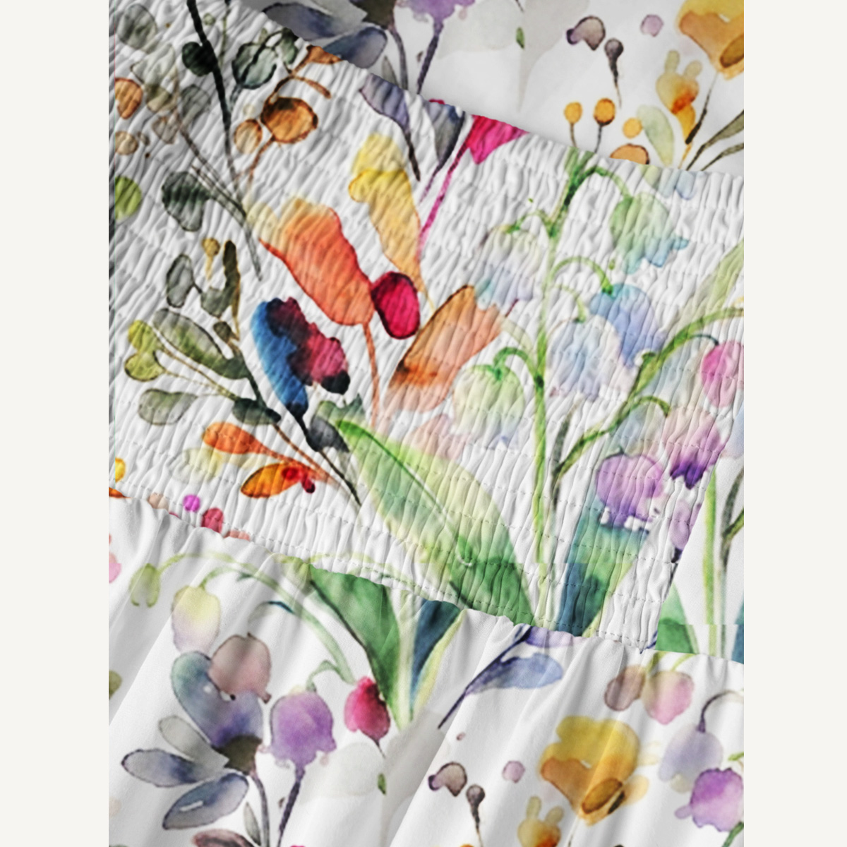 Watercolor Wildflower Garden Print Cotton Wide Straps Maxi Dress With Pockets