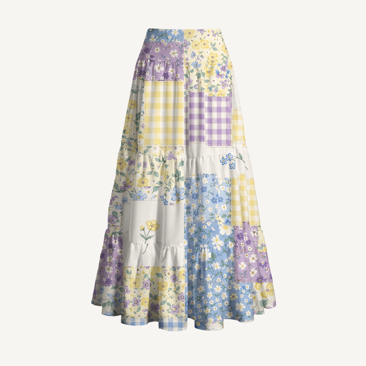 Floral Meadow Patchwork Print Maxi Skirt