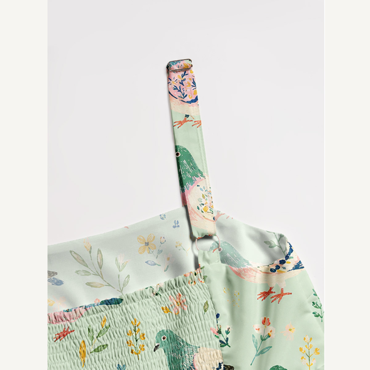 Botanical Wildflowers & Cottage Garden Birds Print Wide Straps Maxi Dress With Pockets