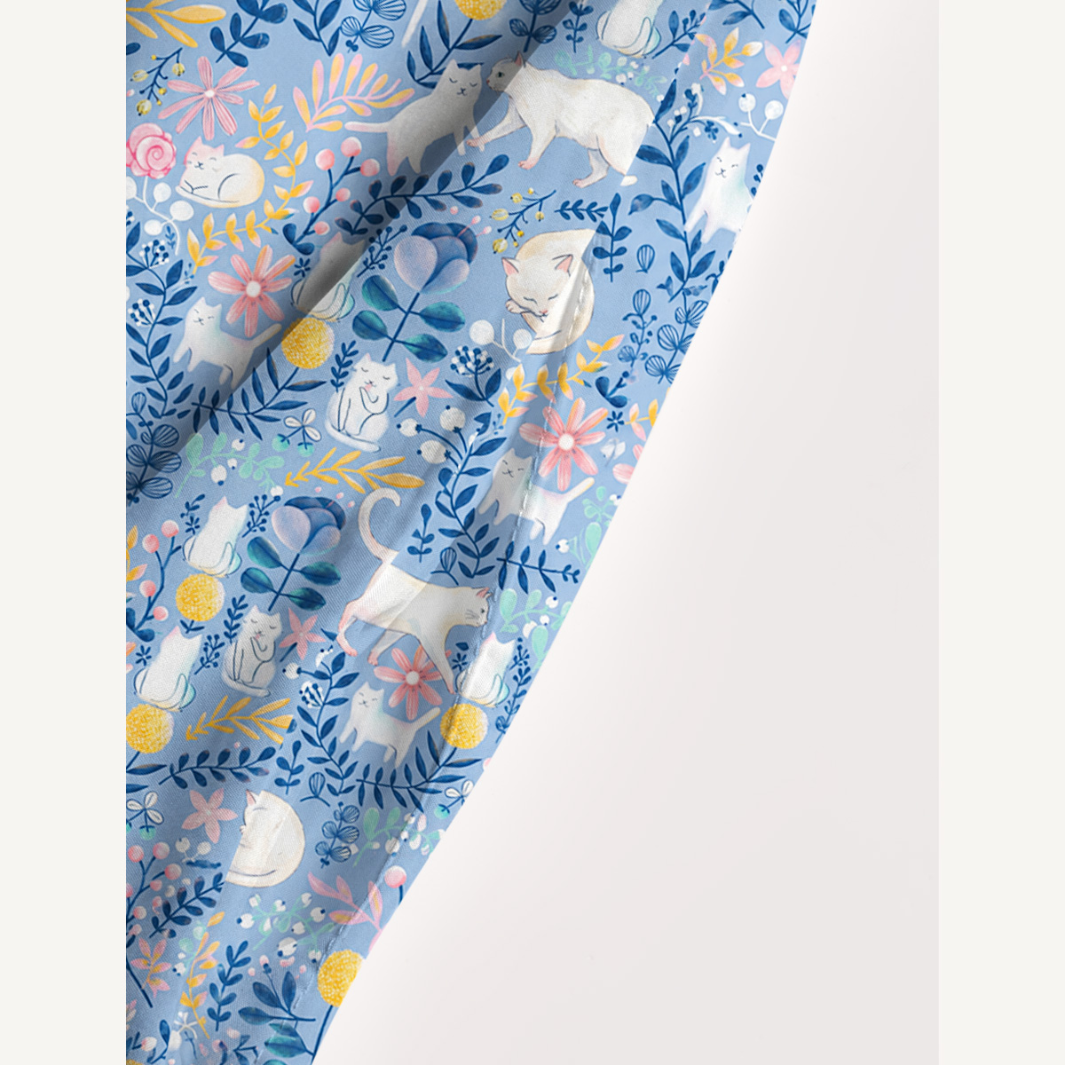 Square Neck Blue Leaf Cat Print Slip Dress