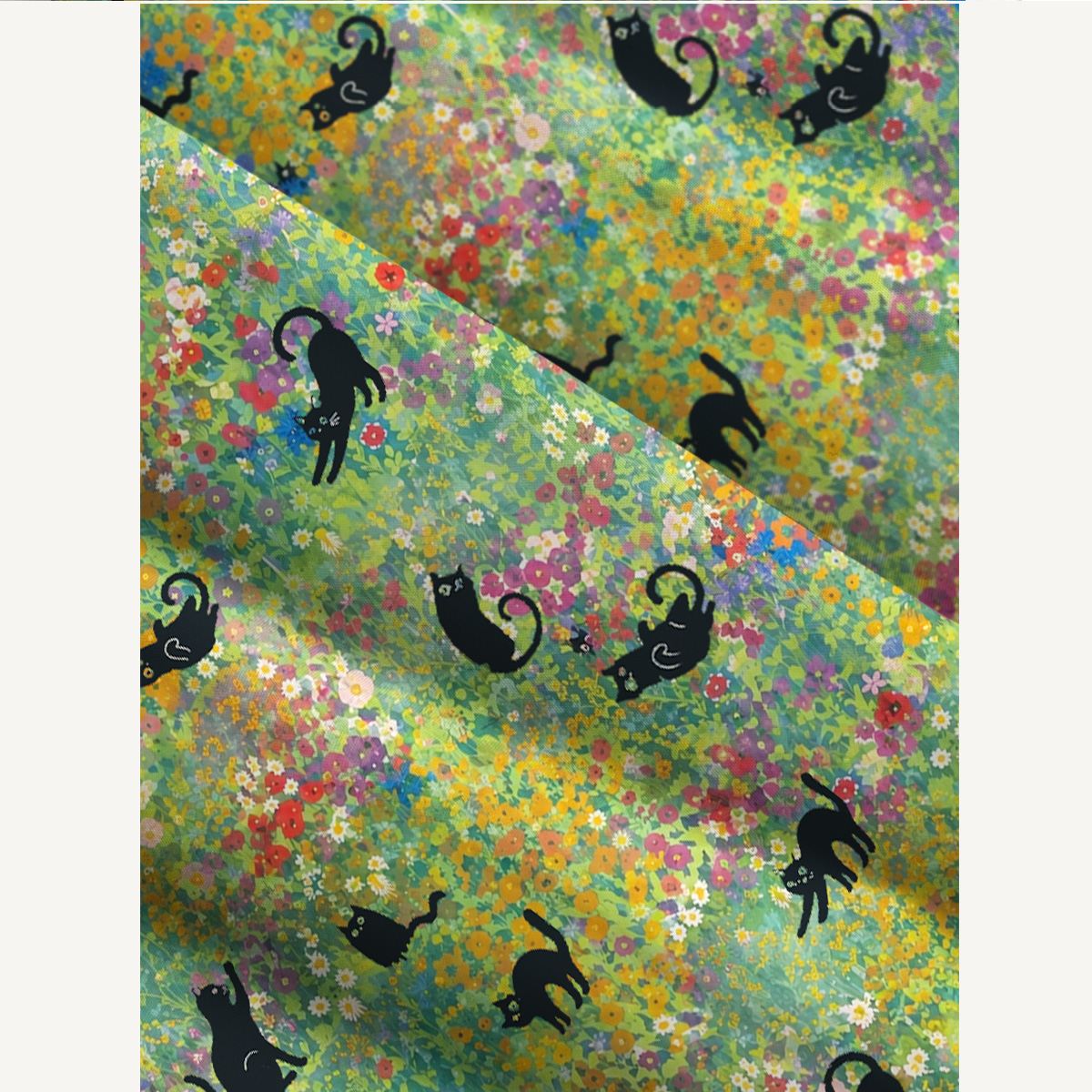 Square Neck Wildflower Garden Black Cat Print Slip Dress