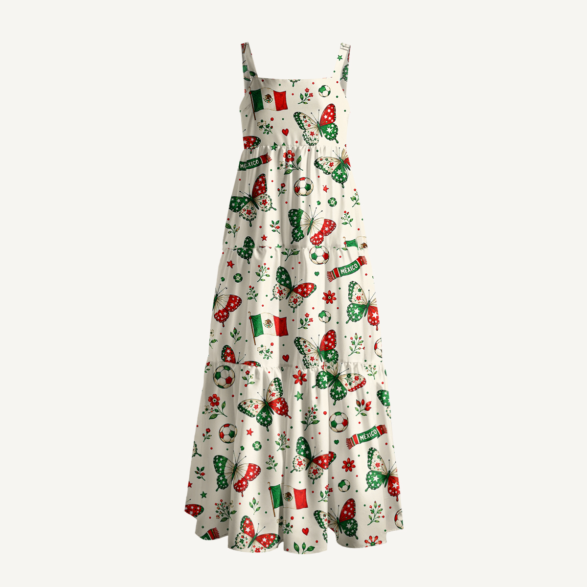 Mexico Butterfly Print Wide Straps Maxi Dress With Pockets