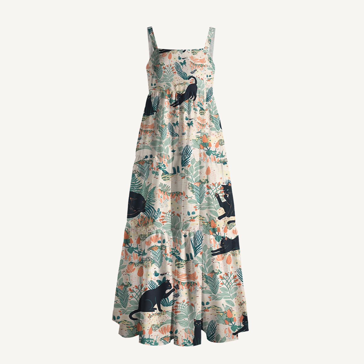 Square Neck Into the Woods Print Slip Dress