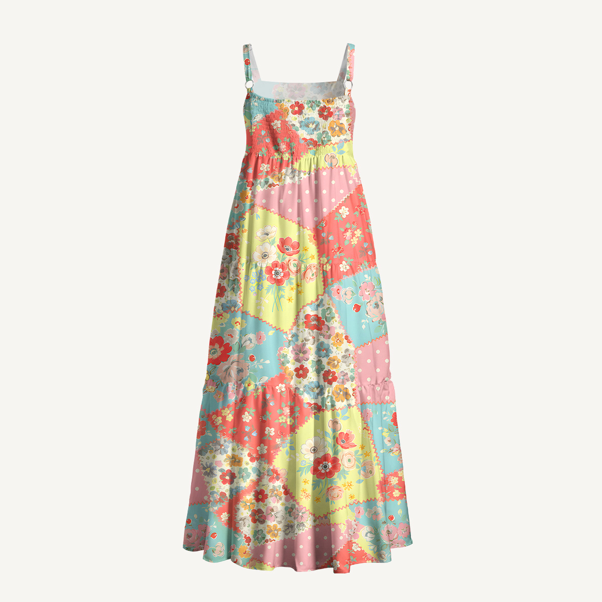 Square Neck Colorful Blossom Patchwork Print Slip Dress