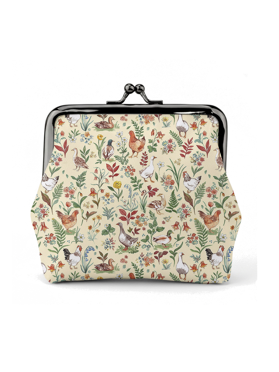Countryside Garden Critter Print Leather Mini Clasp Purse
