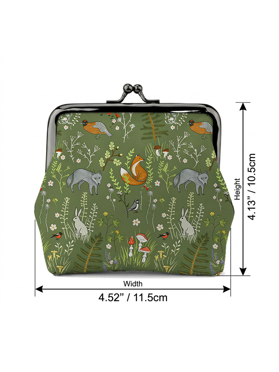 Whimsical Woodland Animals Print Leather Mini Clasp Purse