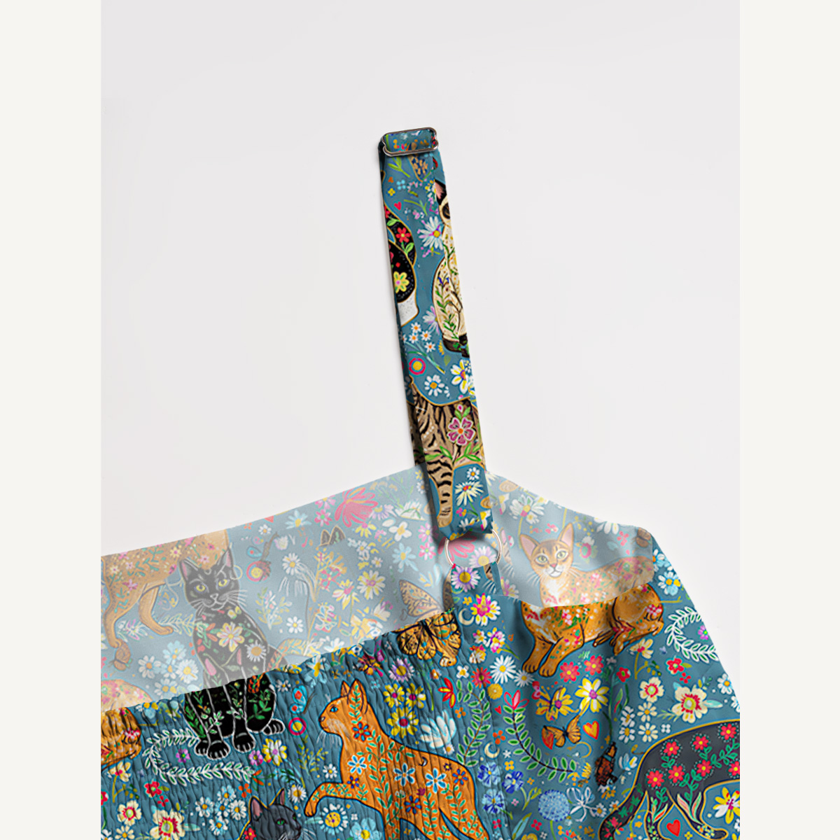 Colorful Garden Cat Pattern Print Slip Dress