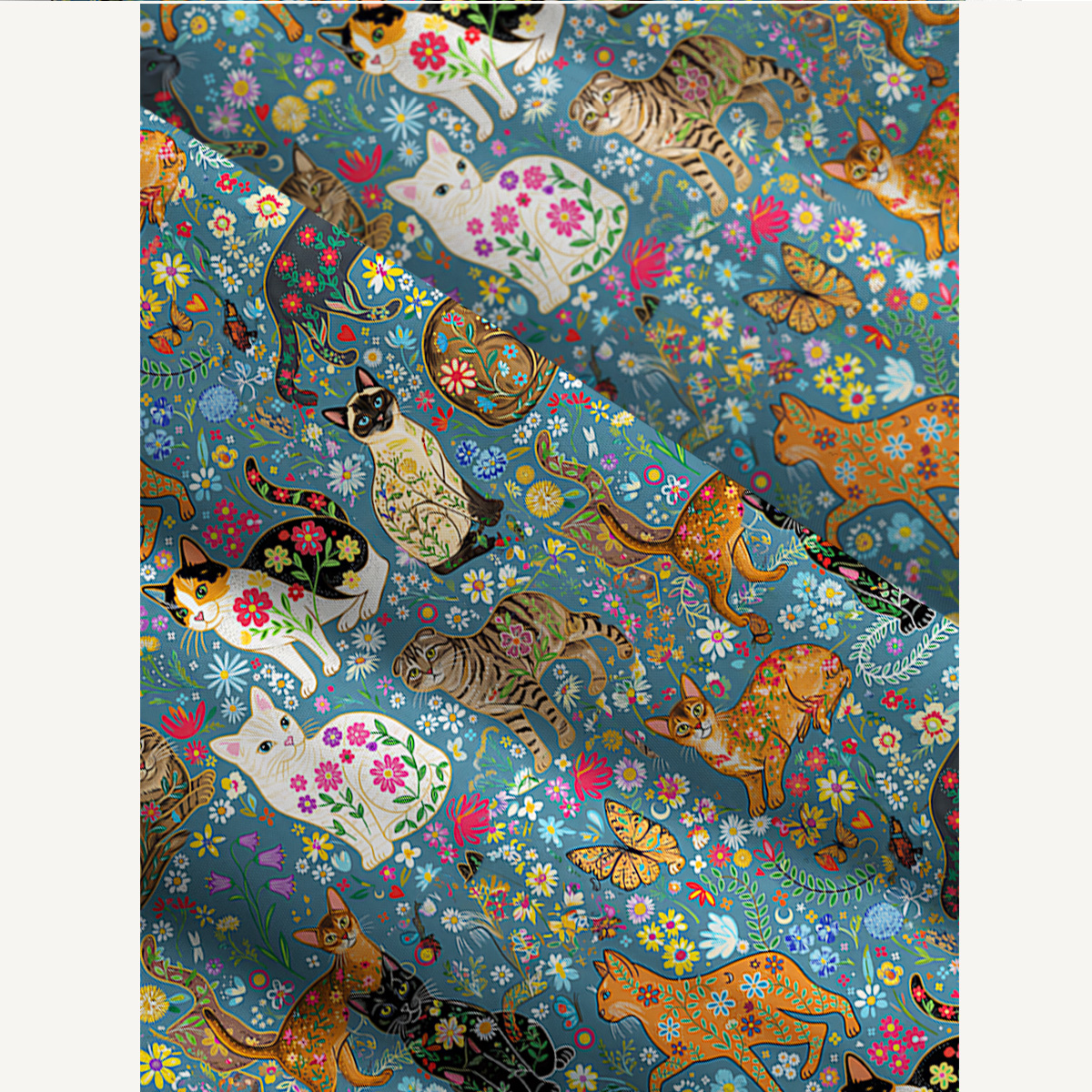 Colorful Garden Cat Pattern Print Slip Dress