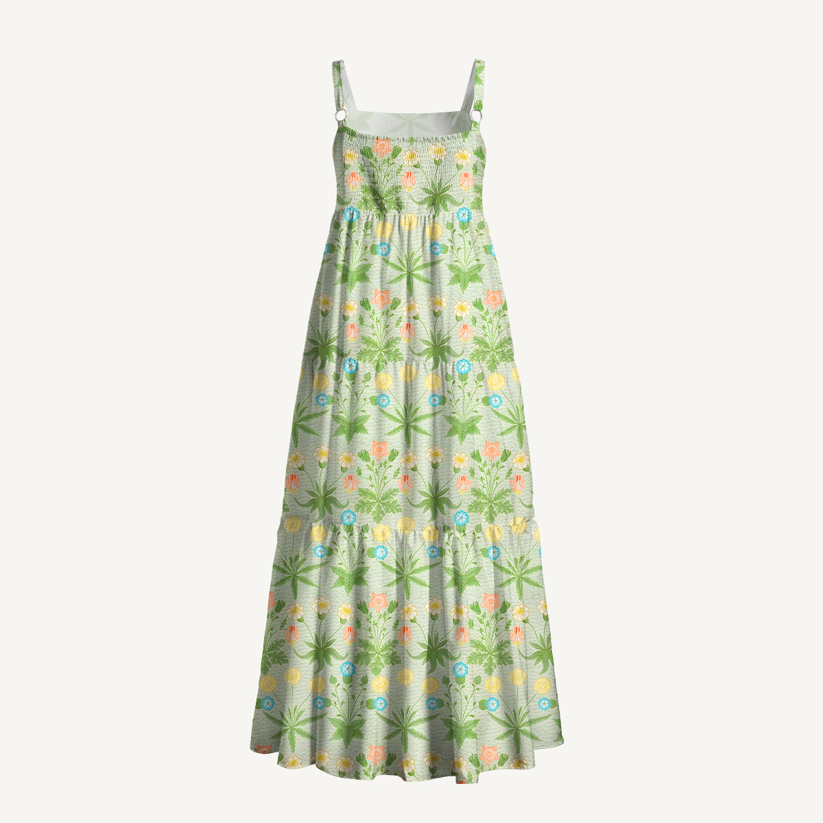 Retro Green Floral Meadow Print Slip Dress