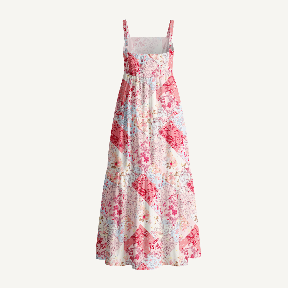 Shabby Chic Floral Patchwork Print Cotton Wide Straps Maxi Dress With Pockets