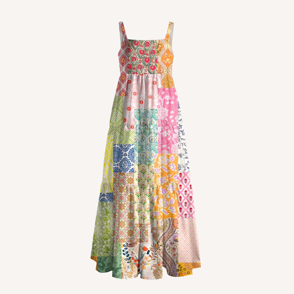 Colorful Bohemian Patchwork Print Slip Dress