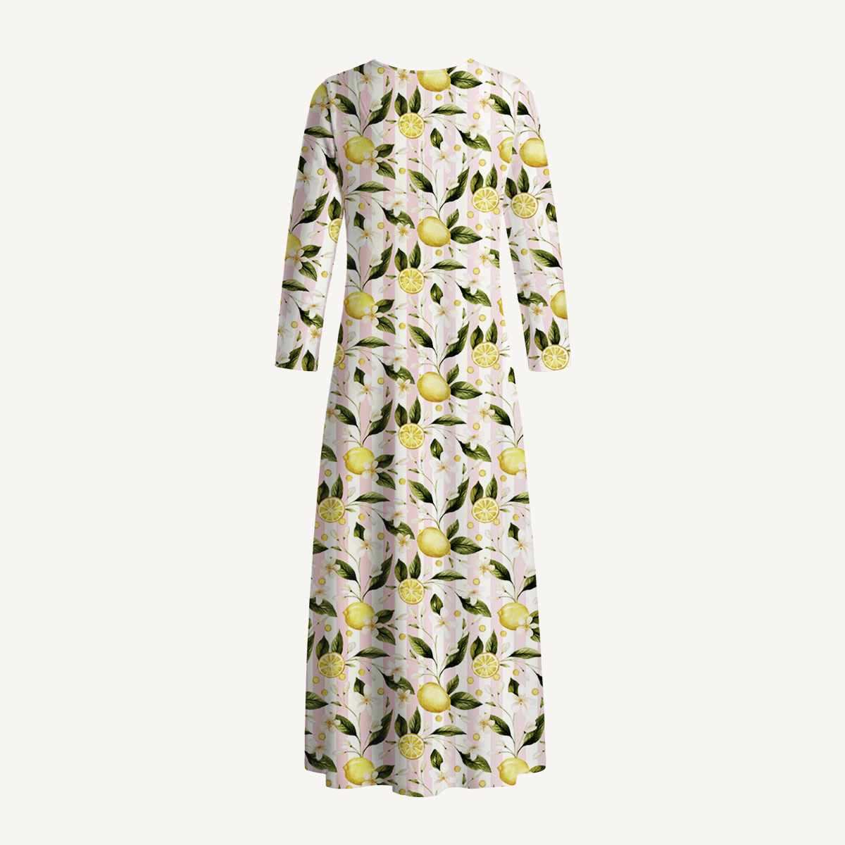 Lemon Grove Sunshine Print Soft-Touch Stretch Knit Long Sleeve Maxi Dress with Pockets