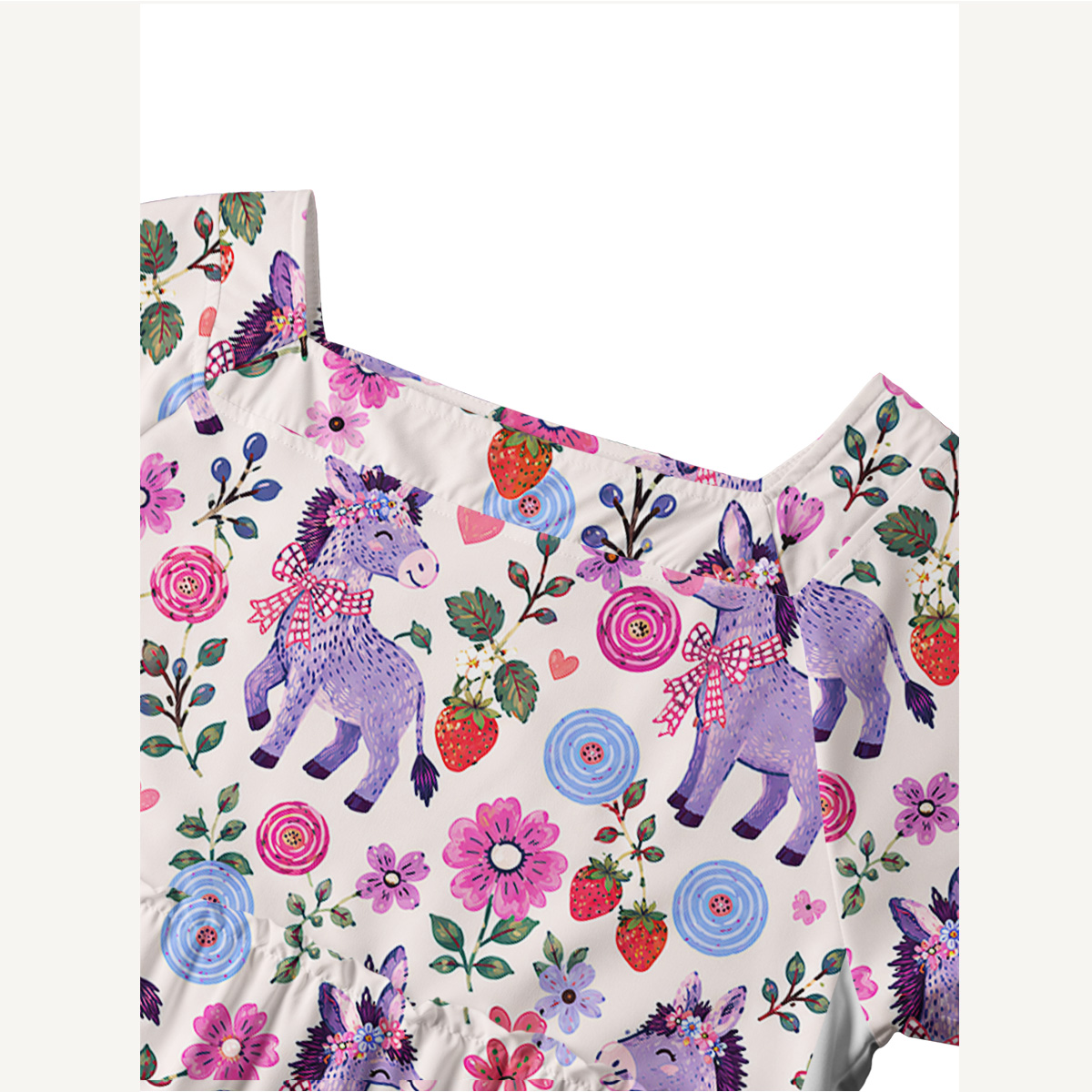 Strawberry Blossom Donkeys Square Neckline Cap Sleeve Maxi Dress