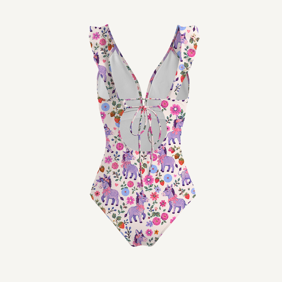 Strawberry Blossom Donkeys Ruffled V Neck One Piece Swimsuit and Matching Midi Skirt Set