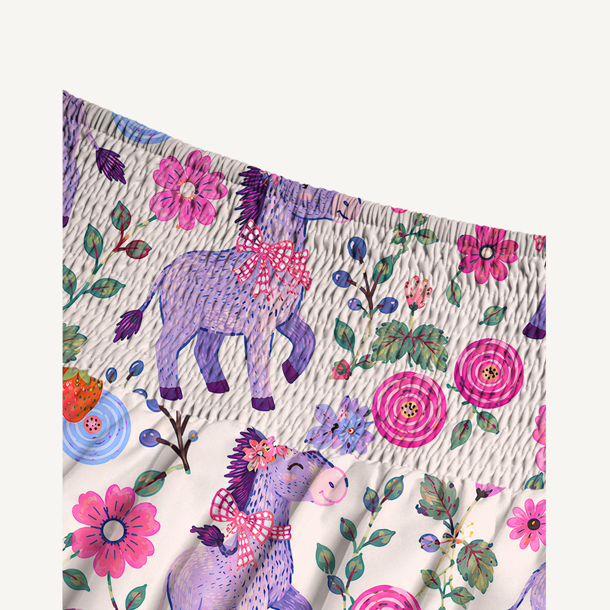 Strawberry Blossom Donkeys Print Convertible Maxi Skirt & Strapless Dress  