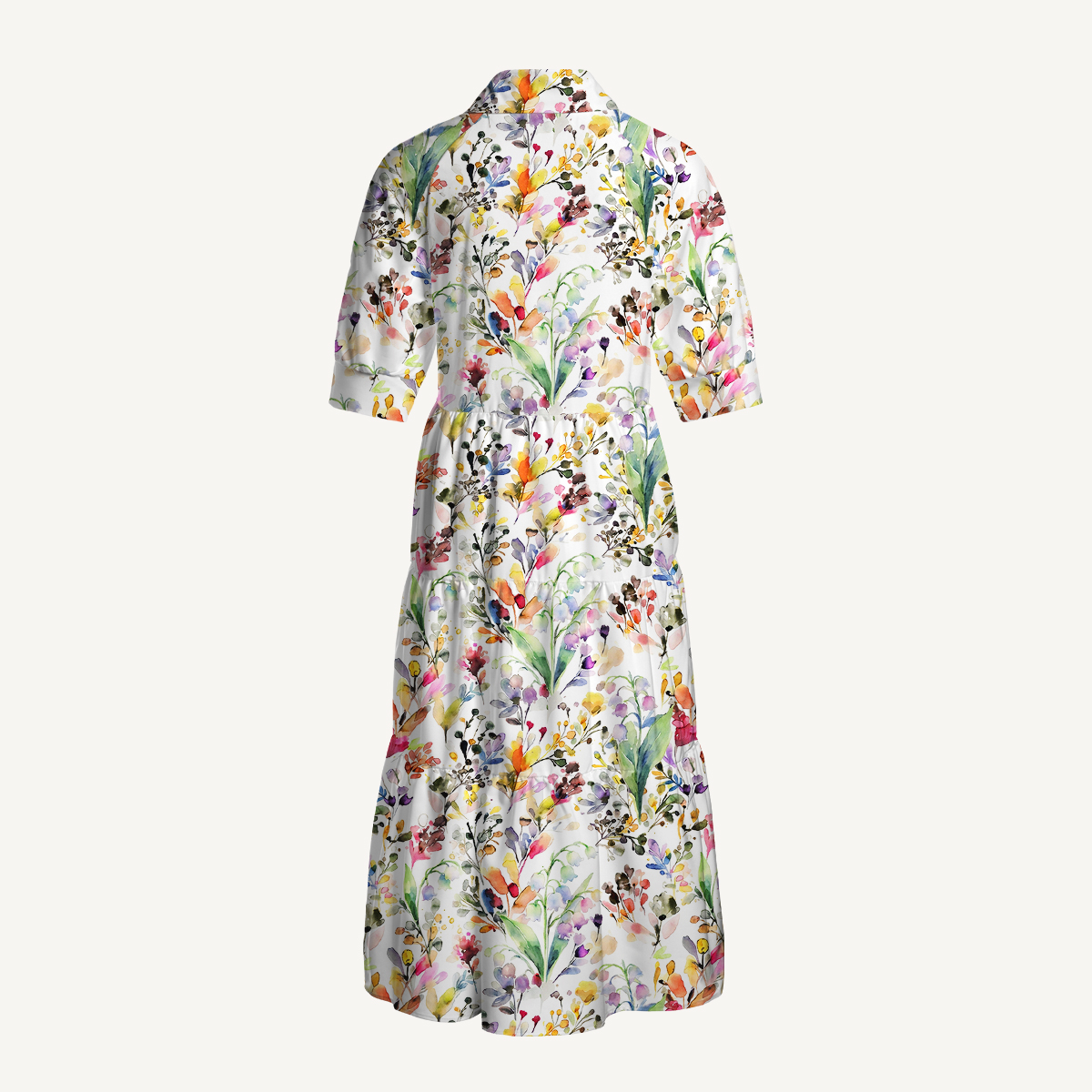 Watercolor Wildflower Garden Print Casual Midi Dress With Pockets