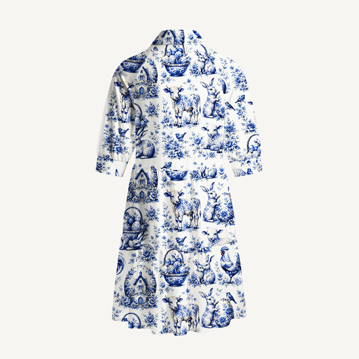 V Neck Collared  Delft Farm Mini Dress For Women With Pockets