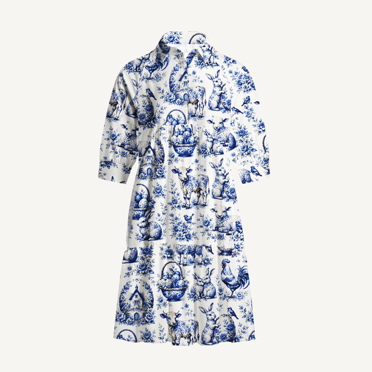 V Neck Collared  Delft Farm Mini Dress For Women With Pockets