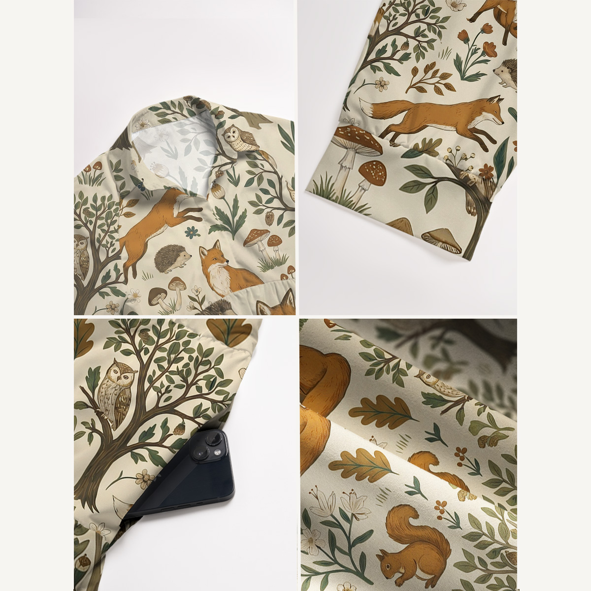 Woodland Creatures Print Casual Midi Dress With Pockets