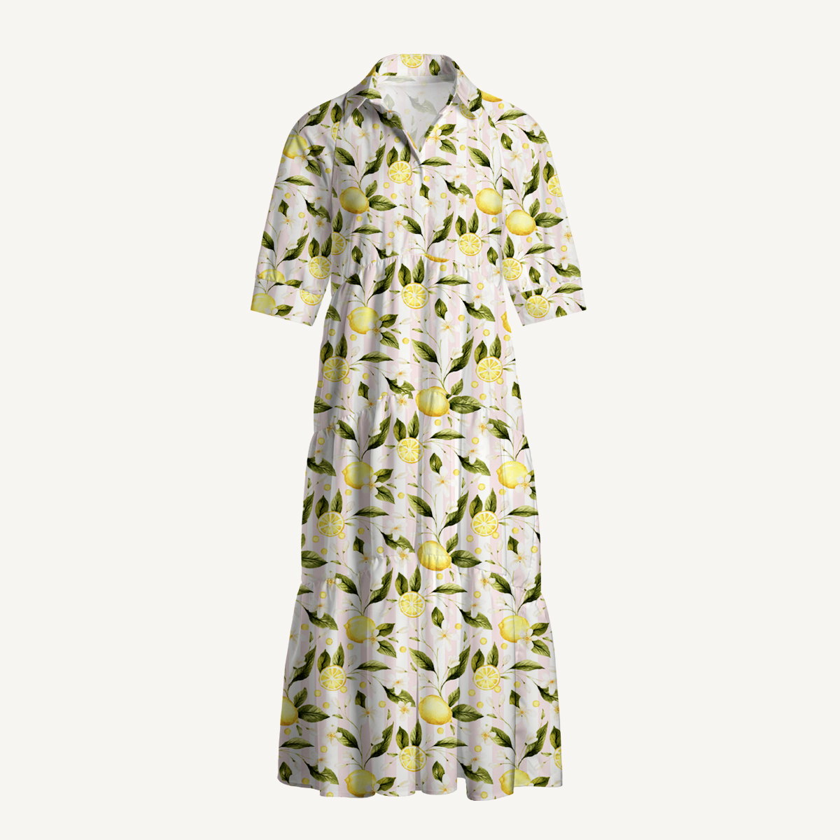 Lemon Grove Sunshine Print Casual Midi Dress With Pockets