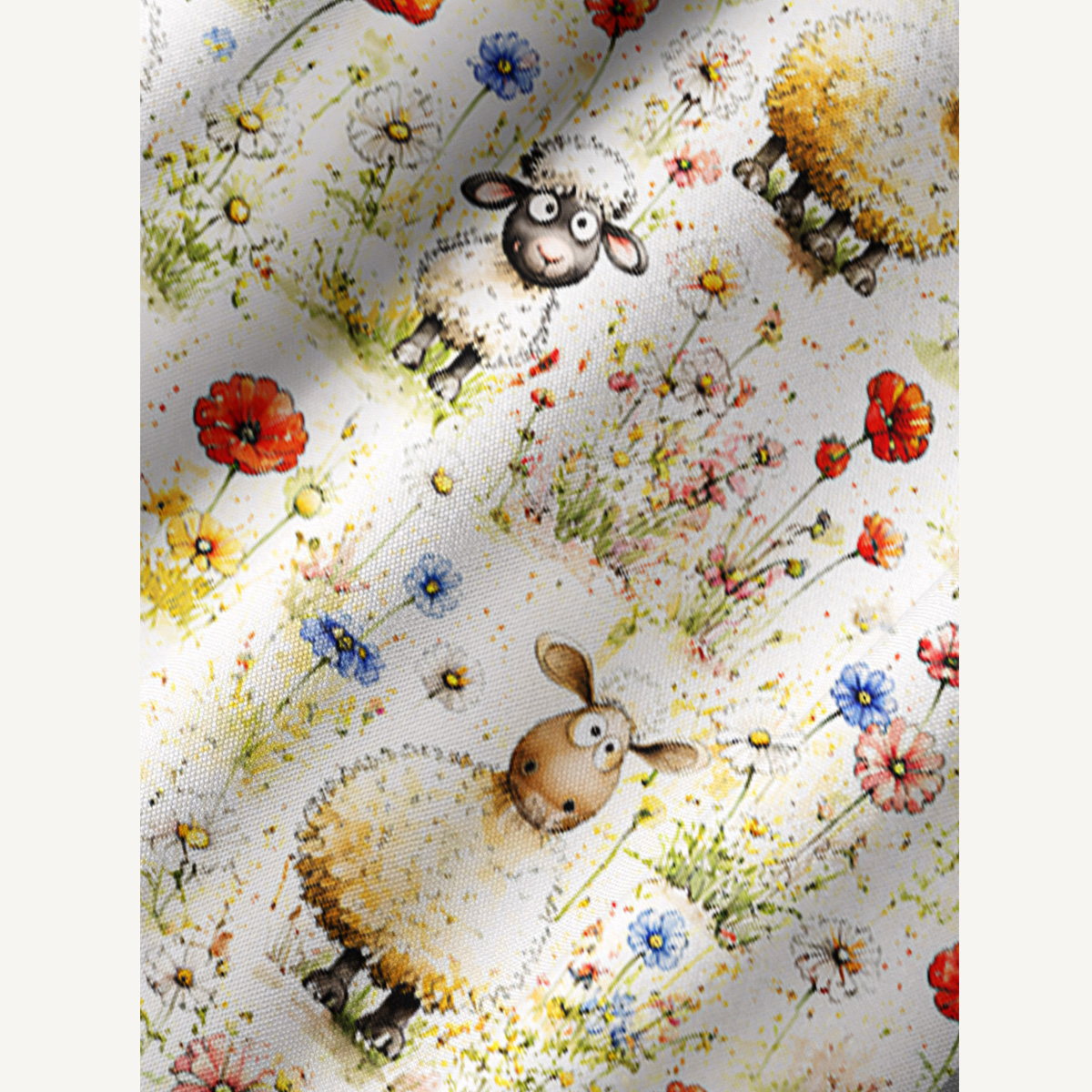 Whimsical Sheep Clipart Print Boho Tie‑Neck Smock Mini Dress