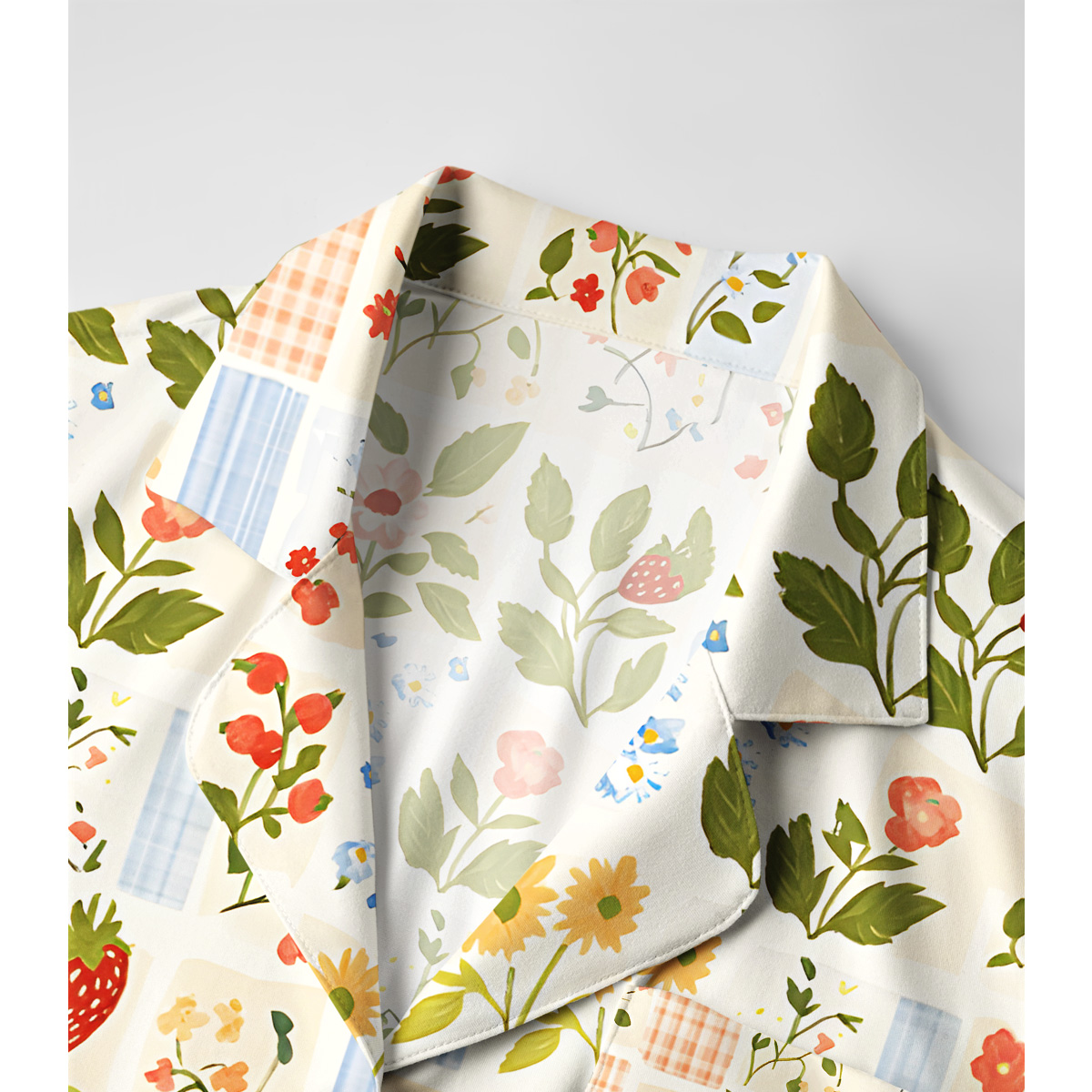 Strawberry Garden Patchwork Print Long Pajama Set 