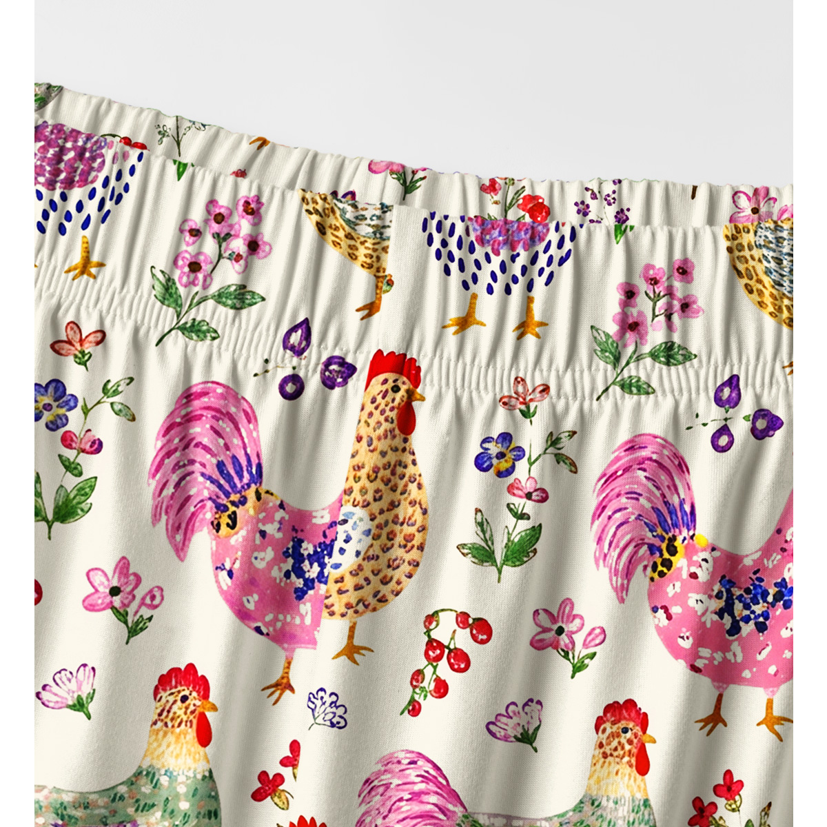 Colorful Farm Chickens Print Long Pajama Set 