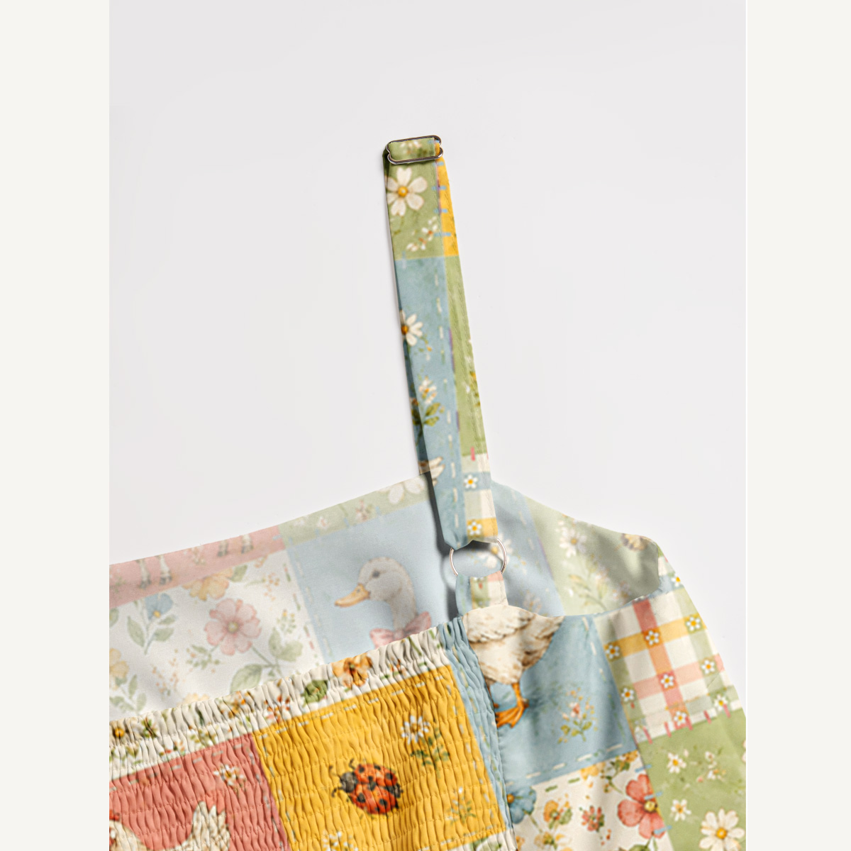 Vintage Farm Patchwork Print Wide Straps Maxi Dress With Pockets