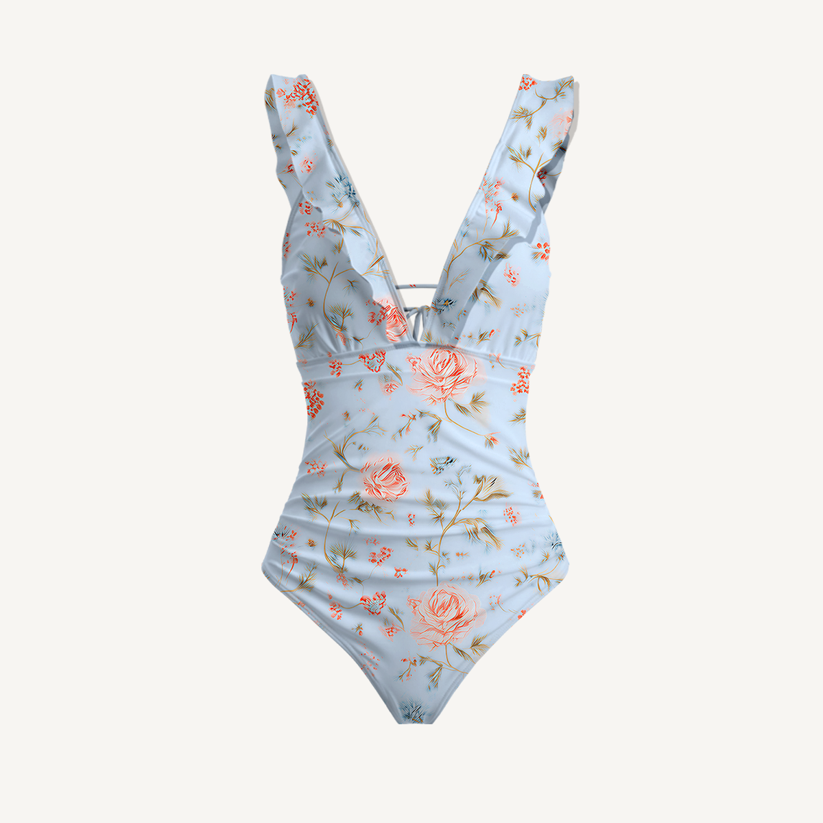 Rosabelle Bloom Ruffled V Neck One Piece Swimsuit and Matching Midi Skirt Set