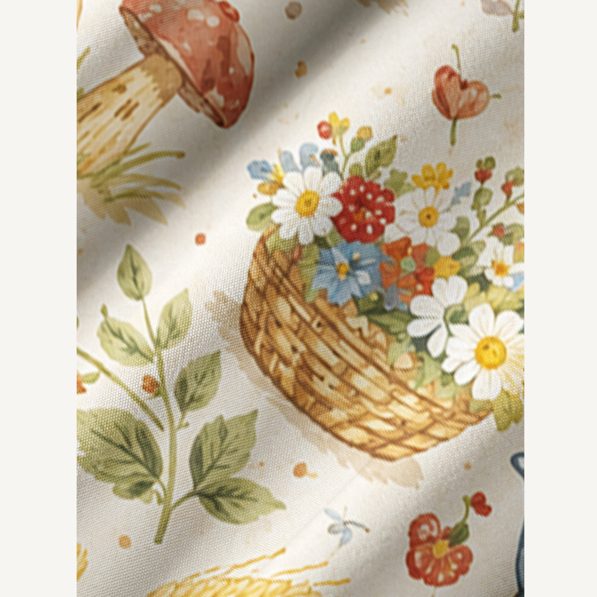 Rustic Duck Meadow Print Boho Tie‑Neck Smock Mini Dress