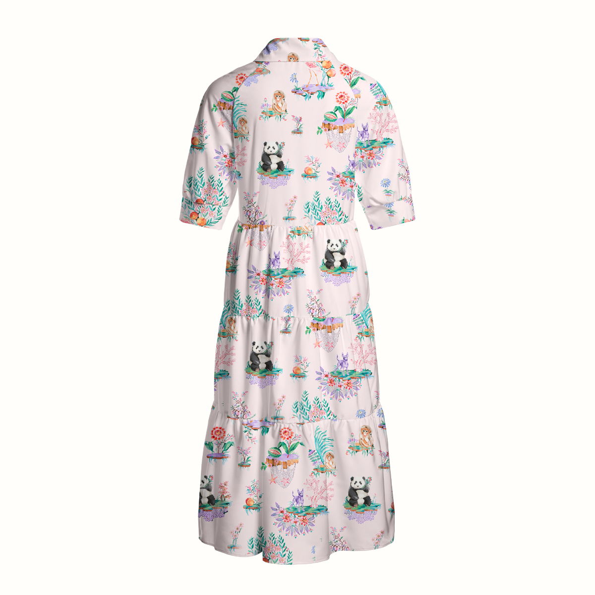 Panda Garden Print Casual Midi Dress With Pockets
