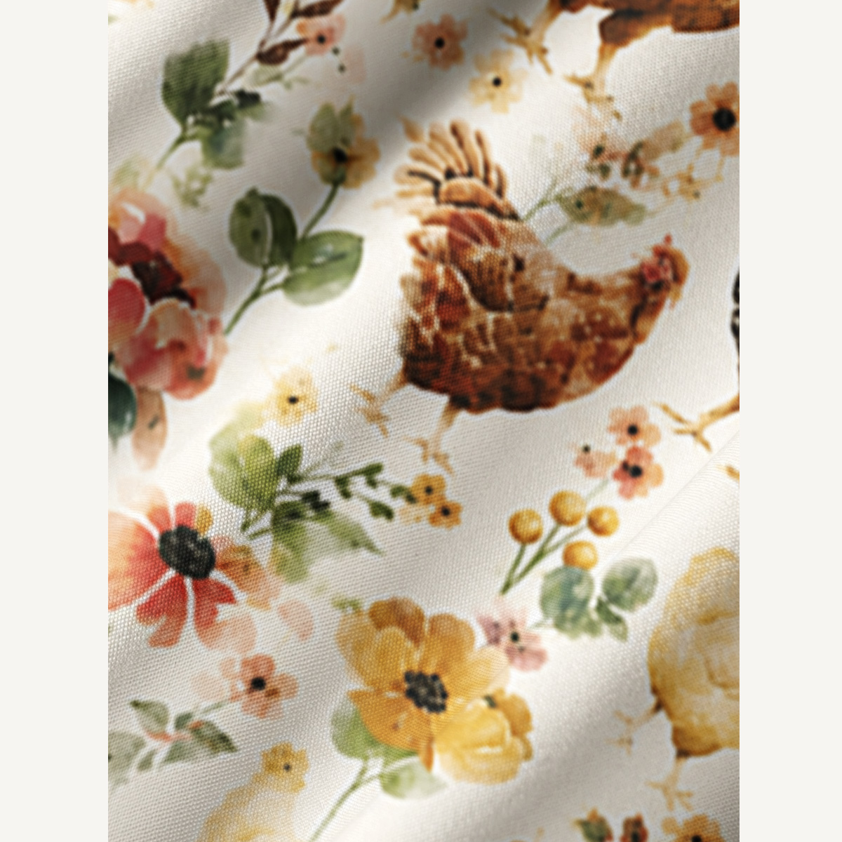 Watercolor Chicken Floral Print Boho Tie‑Neck Smock Mini Dress