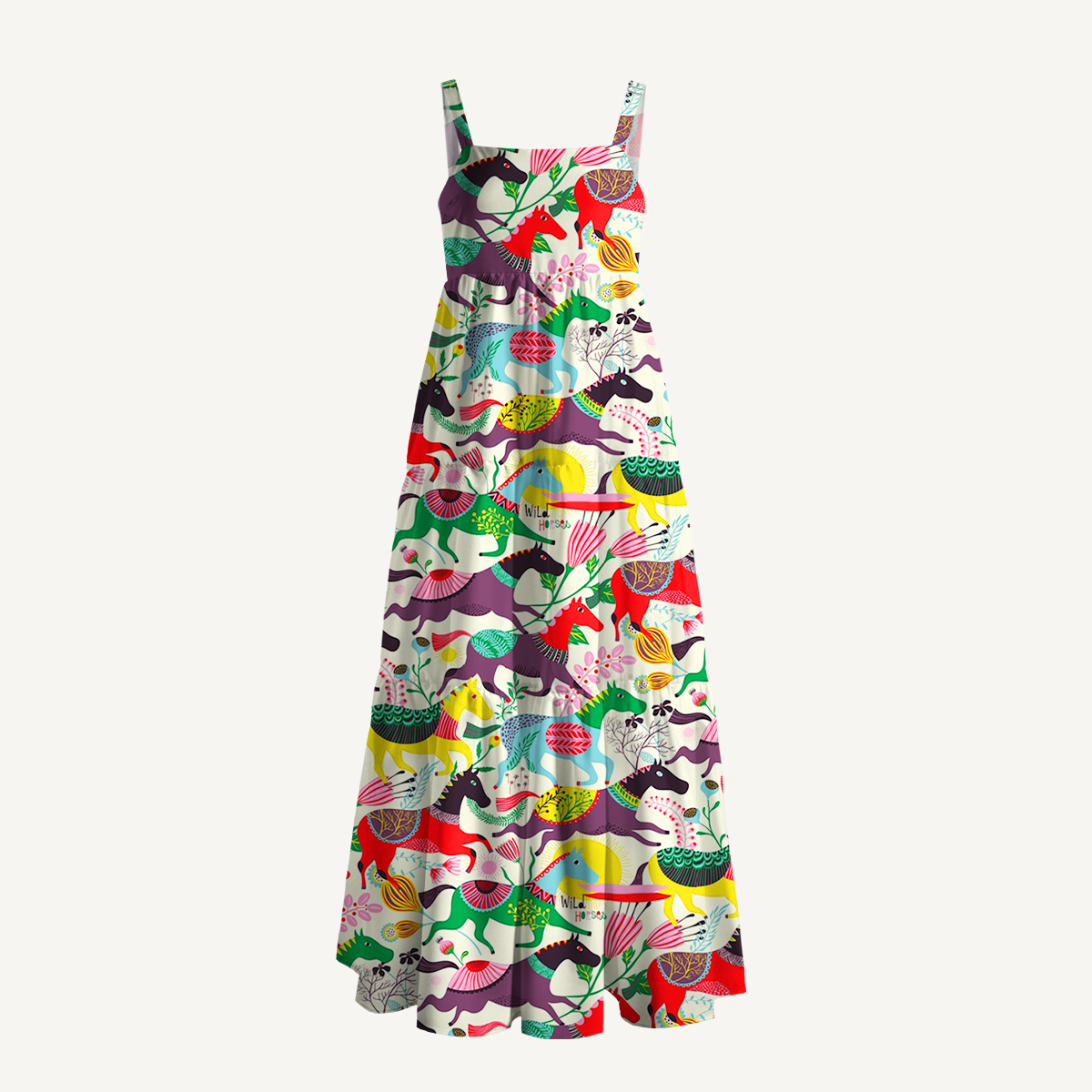 Retro Colorful Pony Animals Print Slip Dress