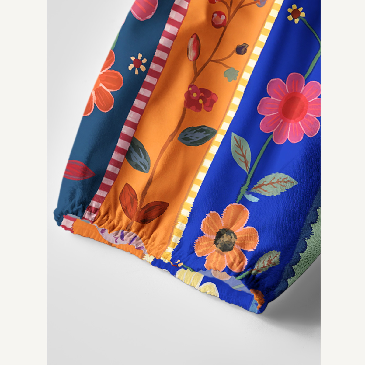 Rainbow Garden Colorblock Print Boho Tie‑Neck Smock Mini Dress